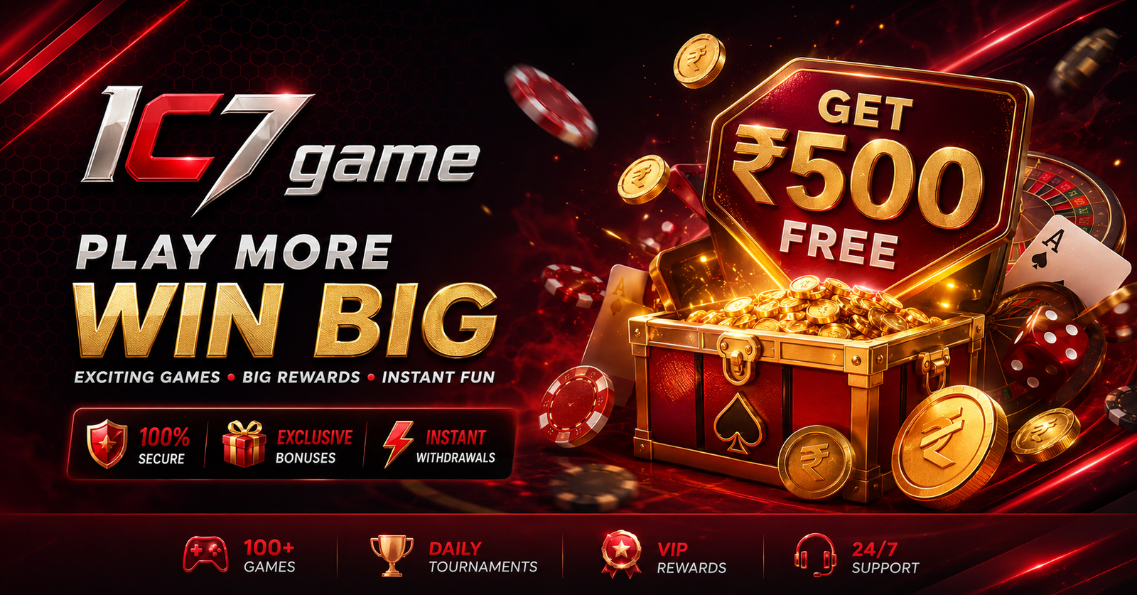 IC7 Game platform showcase featuring live tables, slots and card games